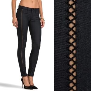 Rag & Bone Shoreditch Black Split Separating Open Knit Crochet Skinny Jeans 28